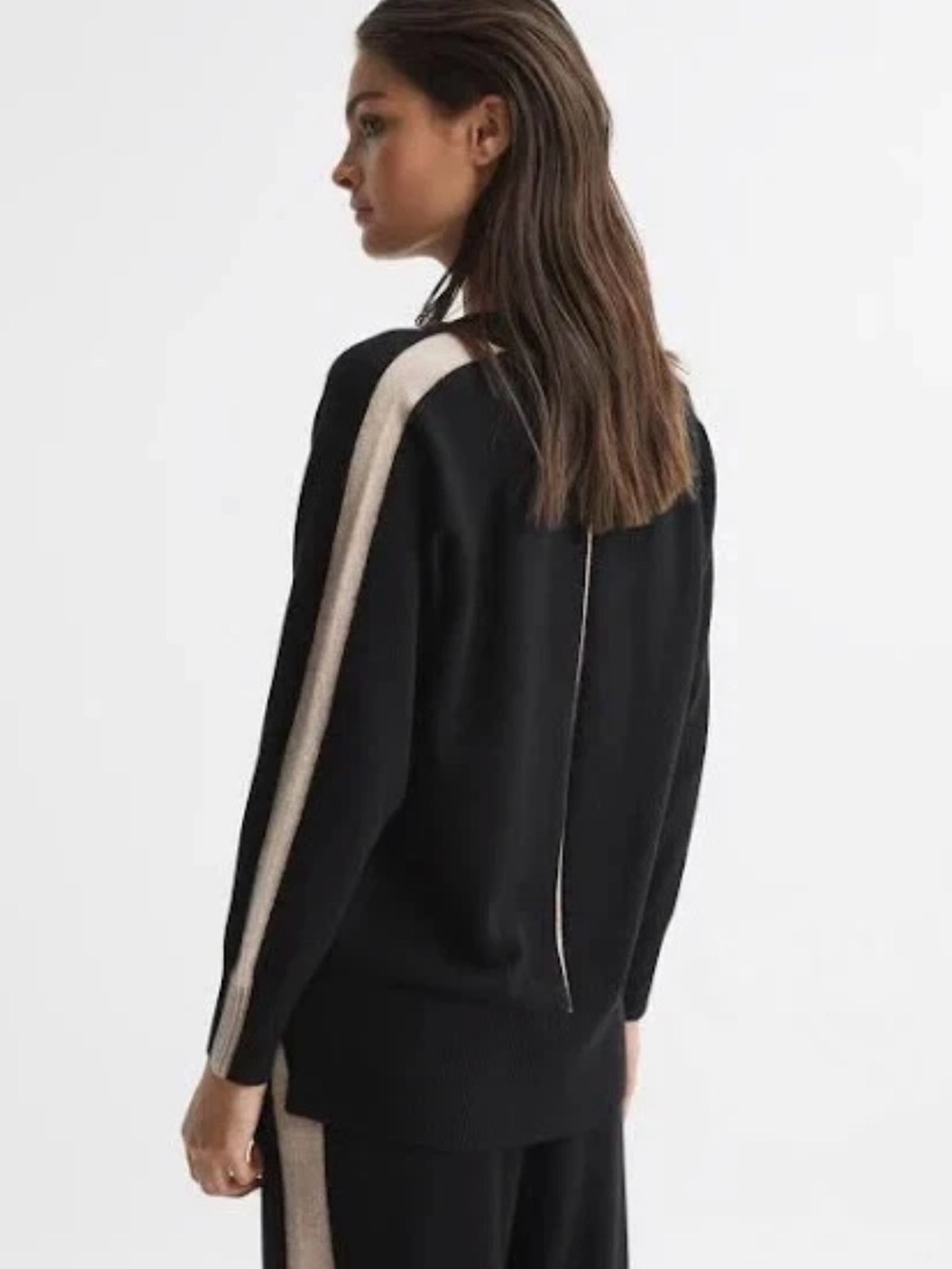 REISS Amber Black Camel Stripe Cashmere Cardigan XS - Picture 8 of 15